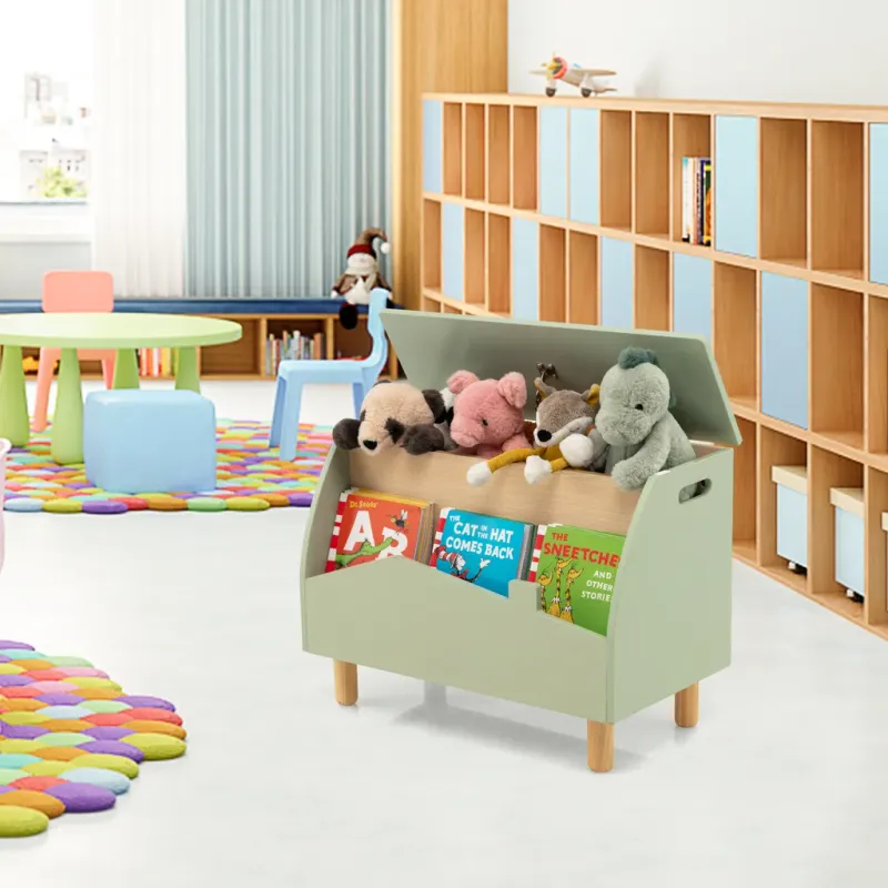 Spielzeugkiste Aufbewahrungstruhe aus Holz mit Regal für Kinderspielzeug Grün