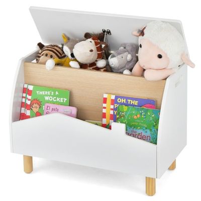 Spielzeugkiste aus Holz mit Regal Spielzeugtruhe mit Klappdeckel 60 x 30 x 44 cm Weiss