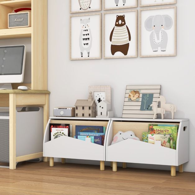 Spielzeugkiste aus Holz mit Regal Spielzeugtruhe mit Klappdeckel 60 x 30 x 44 cm Weiss