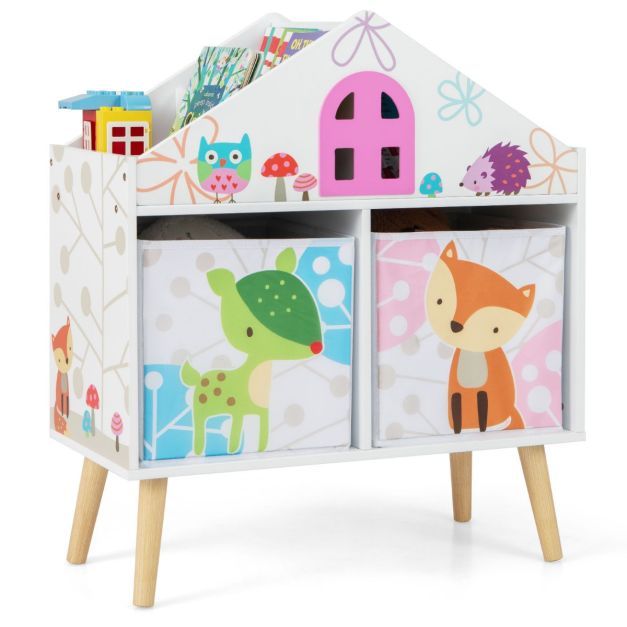 Spielzeugregal Puppenhaus-Bücherregal mit 2 Aufbewahrungsboxen Bunt 62 x 30 x 72 cm