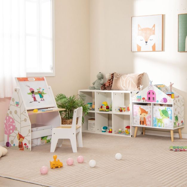 Spielzeugregal Puppenhaus-Bücherregal mit 2 Aufbewahrungsboxen Bunt 62 x 30 x 72 cm