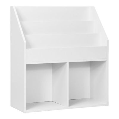 Kinder Bücherregal aus Holz mit 3-stufigem Fach &amp; 2 Ablagen Spielzeugregal Weiss
