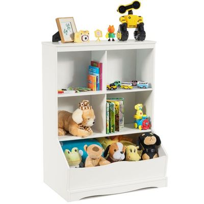3-etagiger Spielzeugschrank Schrank mit vier offenen Fächern und einem Kasten 67 x 40 x 88 cm Weiss