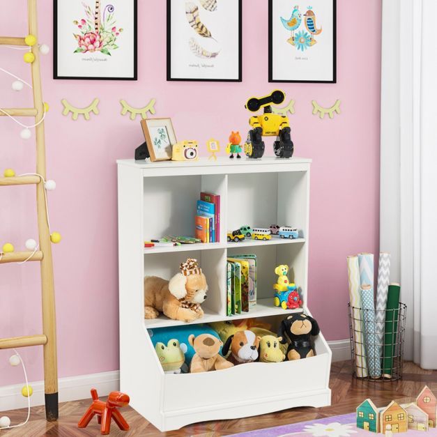3-etagiger Spielzeugschrank Schrank mit vier offenen Fächern und einem Kasten 67 x 40 x 88 cm Weiss