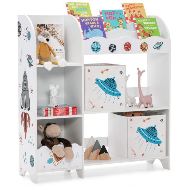 Freistehender Kinderzimmerschrank 3-stöckiger Kinderzimmerregal Ufo Weiss