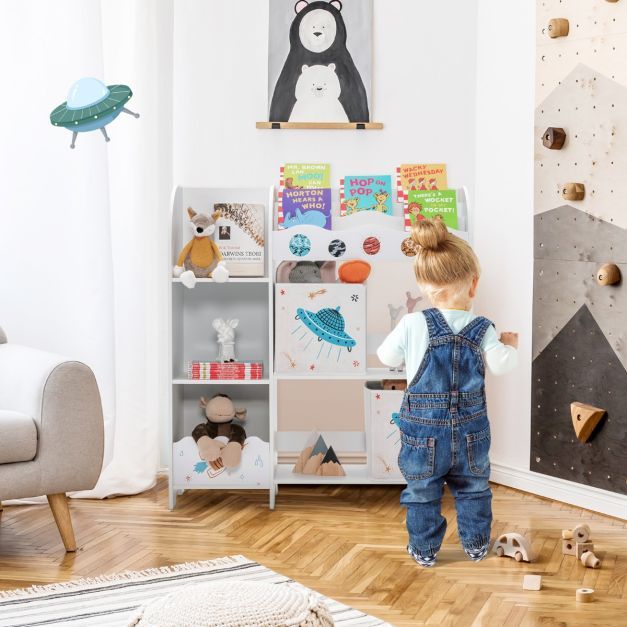 Freistehender Kinderzimmerschrank 3-stöckiger Kinderzimmerregal Ufo Weiss