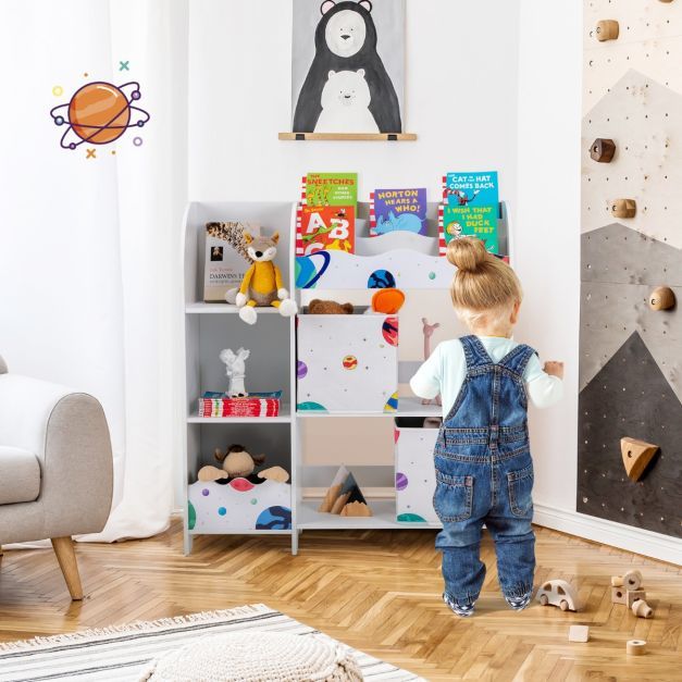 Freistehender Kinderzimmerschrank "Asteroid" 3-stöckiges Kinderzimmerregal Weiss