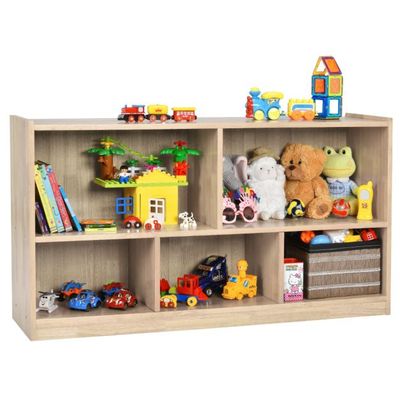 Spielzeugschrank aus Holz Kinderregal mit 5 Fächern 111 x 30 x 61,5 cm Natur