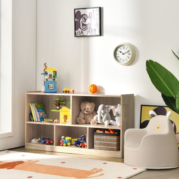 Spielzeugschrank aus Holz Kinderregal mit 5 Fächern 111 x 30 x 61,5 cm Natur