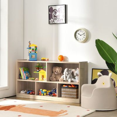 Spielzeugschrank aus Holz Kinderregal mit 5 Fächern 111 x 30 x 61,5 cm Natur