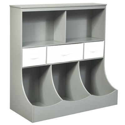 Spielzeugregal mit 5 Fächern &amp; 3 Schubladen Kinderregal Spielzeug Organizer Grau