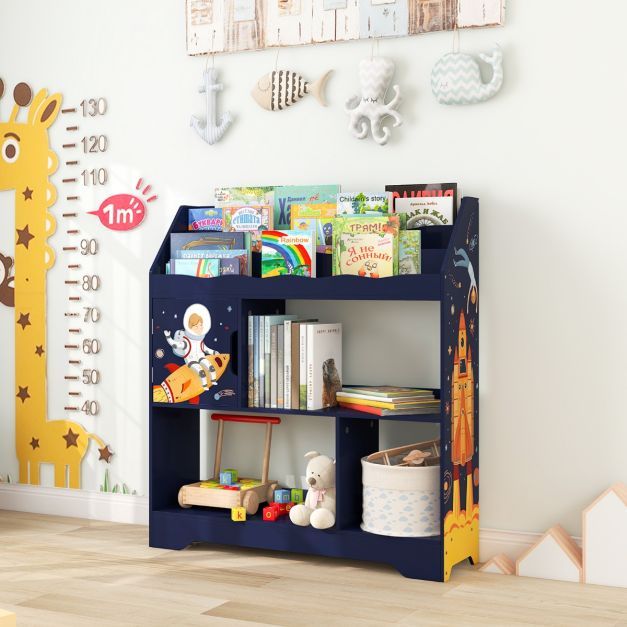 3 in 1 Spielzeugregal Rakete / Astronaut Kinderregal Bücherregal 93 x 30 x 100 cm Blau