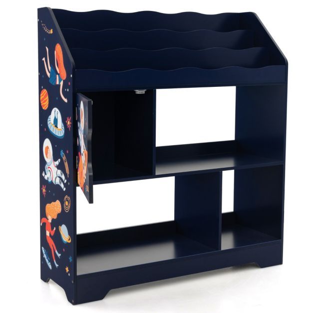 3 in 1 Spielzeugregal Rakete / Astronaut Kinderregal Bücherregal 93 x 30 x 100 cm Blau