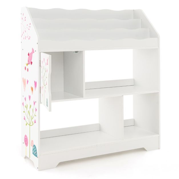 3 in 1 Spielzeugregal mit Ablagefächer &amp; Tür 3 Stöckiges Kinderregal Bücherregal 93 x 30 x 100 cm Weiss