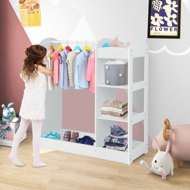 Kleidergarderobe für Kinder Kostümgarderobe für Kinder mit Spiegel 93,5 x 38 x 100 cm Weiss