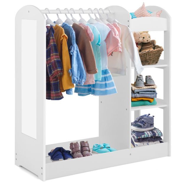 Kleidergarderobe für Kinder Kostümgarderobe für Kinder mit Spiegel 93,5 x 38 x 100 cm Weiss