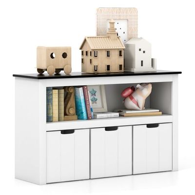 Kinder Spielzeugschrank Kinderregal Kommode mit 3 Schubladen &amp; Rollen 102 x 33 x 62 cm weiss