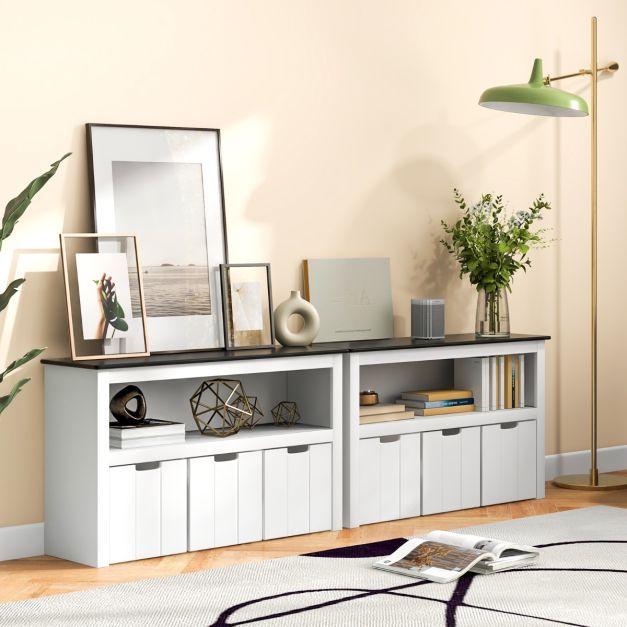 Kinder Spielzeugschrank Kinderregal Kommode mit 3 Schubladen & Rollen 102 x 33 x 62 cm weiss