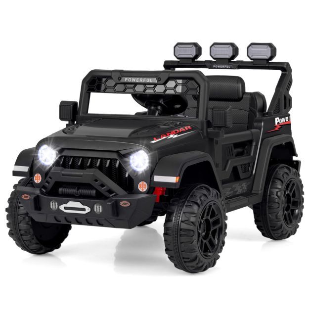 Kinder Elektroauto mit 2,4G Fernbedienung &amp; USB &amp; Licht &amp; Musik 12V Kinderauto Jeep Auto schwarz