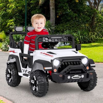 Kinder Elektroauto mit 2,4G Fernbedienung &amp; USB &amp; Licht &amp; Musik 12V Kinderauto Jeep Auto weiss