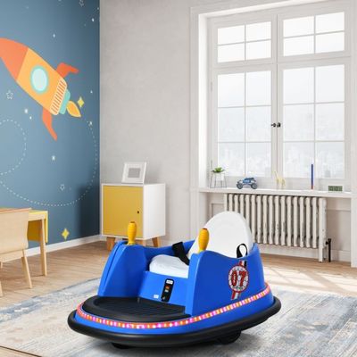 6V Aufsitz Autoscooter mit Bunten Lichtern & Fernbedienung & 360 Grad Rotation Bumper Car blau