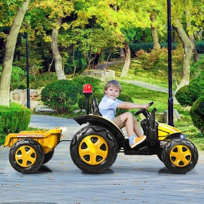 Elektro-Traktor mit 2,4G Fernbedienung &amp; Abnehmbarem Anhänger Aufsitztraktor für Kinder gelb