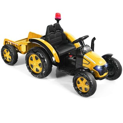Elektro-Traktor mit 2,4G Fernbedienung &amp; Abnehmbarem Anhänger Aufsitztraktor für Kinder gelb