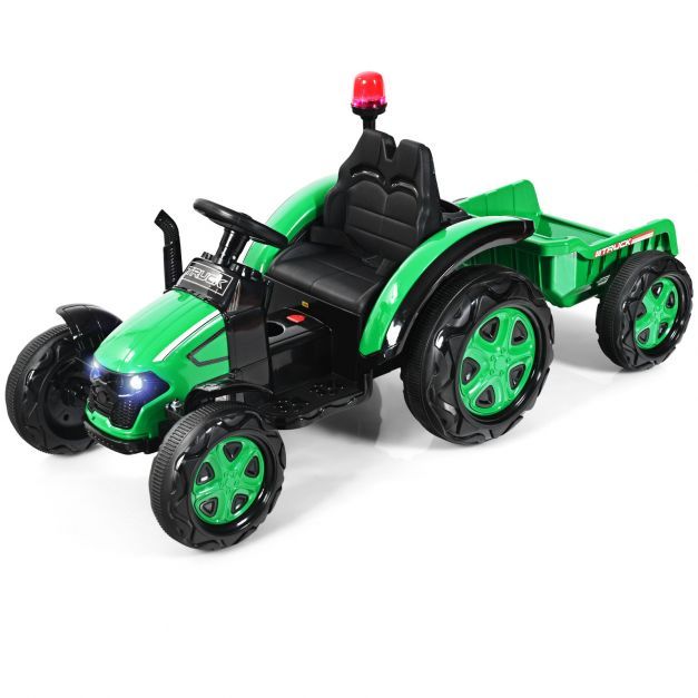 Elektro-Traktor mit 2,4G Fernbedienung &amp; Abnehmbarem Anhänger Aufsitztraktor für Kinder grün
