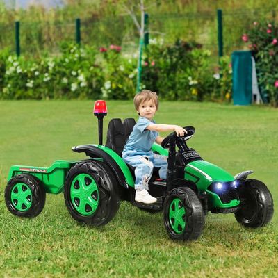 Elektro-Traktor mit 2,4G Fernbedienung &amp; Abnehmbarem Anhänger Aufsitztraktor für Kinder grün