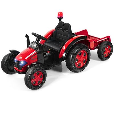 Elektro-Traktor mit 2,4G Fernbedienung &amp; Abnehmbarem Anhänger Aufsitztraktor für Kinder rot