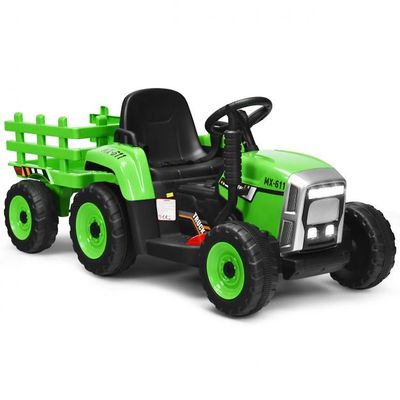 12V 3-Gang Traktor mit Abnehmbarem Anhänger &amp; 2,4G Fernbedienung Kinder Aufsitztraktor grün