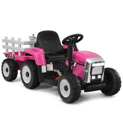 12V 3-Gang Traktor mit Abnehmbarem Anhänger &amp; 2,4G Fernbedienung Kinder Aufsitztraktor rosa