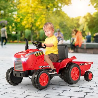 2 in 1 Kinder Elektrotraktor mit Anhänger & Fernbedienung Elektrischer Trecker rot
