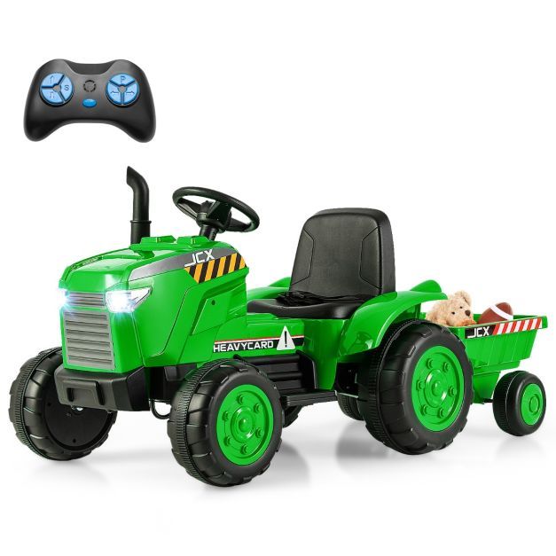 2 in 1 Kinder Elektrotraktor mit Anhänger &amp; Fernbedienung Elektrischer Trecker grün
