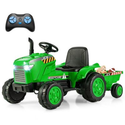 2 in 1 Kinder Elektrotraktor mit Anhänger &amp; Fernbedienung Elektrischer Trecker grün
