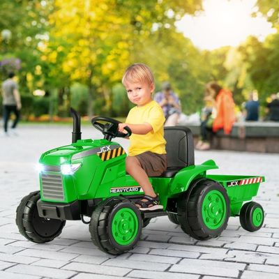 2 in 1 Kinder Elektrotraktor mit Anhänger & Fernbedienung Elektrischer Trecker grün
