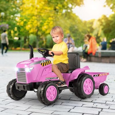 2 in 1 Kinder Elektrotraktor mit Anhänger &amp; Fernbedienung Elektrischer Trecker rosa