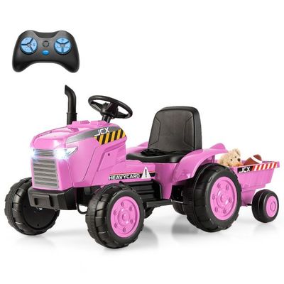 2 in 1 Kinder Elektrotraktor mit Anhänger &amp; Fernbedienung Elektrischer Trecker rosa