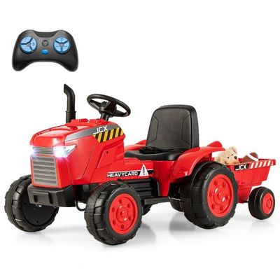 2 in 1 Kinder Elektrotraktor mit Anhänger &amp; Fernbedienung Elektrischer Trecker rot