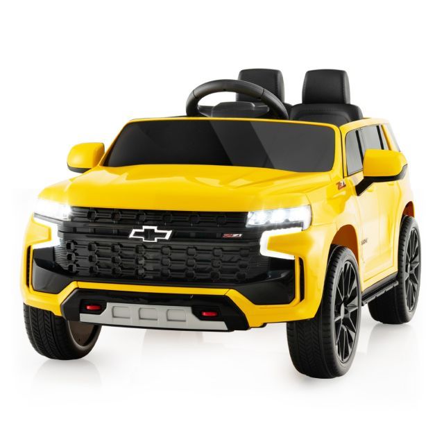 Kinder Chevrolet Elektroauto mit 2,4G Fernsteuerung &amp; Federung &amp; Lichtern &amp; Musik gelb