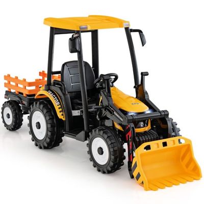 Elektrischer Kindertraktor / Bagger mit Anhänger &amp; Schaufel gelb