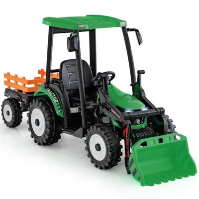 Elektrischer Kindertraktor / Bagger mit Anhänger &amp; Schaufel grün