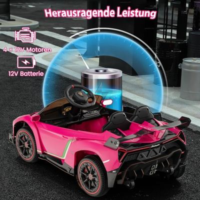 Kinder Lamborghini Elektroauto mit Fernbedienung & LED Scheinwerfer & Hupe & Musik rosa