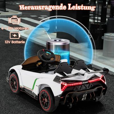 Kinder Lamborghini Elektroauto mit Fernbedienung & LED Scheinwerfer & Hupe & Musik weiss