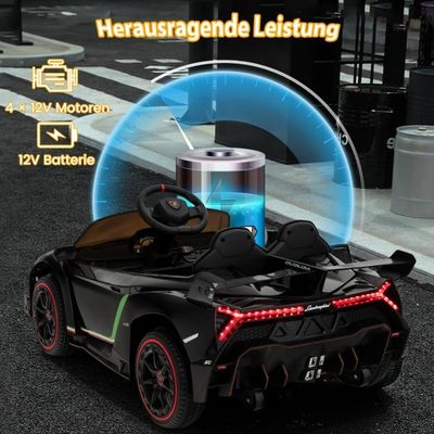Kinder Lamborghini Elektroauto mit Fernbedienung & LED Scheinwerfer & Hupe & Musik schwarz