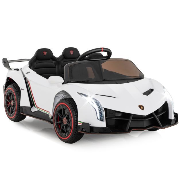 Kinder Lamborghini Elektroauto mit Fernbedienung &amp; LED Scheinwerfer &amp; Hupe &amp; Musik weiss