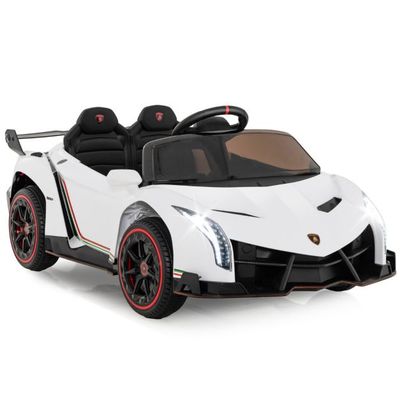 Kinder Lamborghini Elektroauto mit Fernbedienung &amp; LED Scheinwerfer &amp; Hupe &amp; Musik weiss