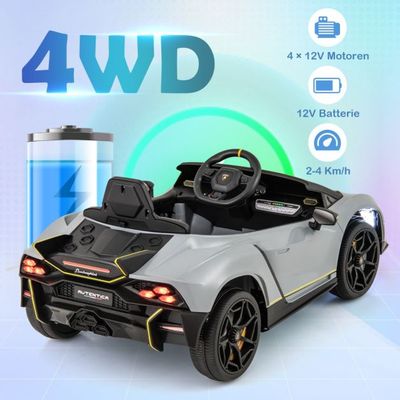 Kinder Elektroauto Lamborghini mit Fernbedienung & LED-Leuchten & Hupe 3 Gang grau