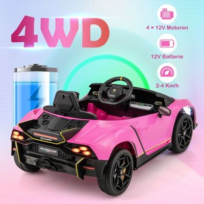 Kinder Elektroauto Lamborghini mit Fernbedienung & LED-Leuchten & Hupe 3 Gang rosa
