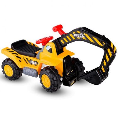 Sitzbagger mit Ablagefach, 3 Steine &amp; Helm Kinderbagger Rutschauto Gelb
